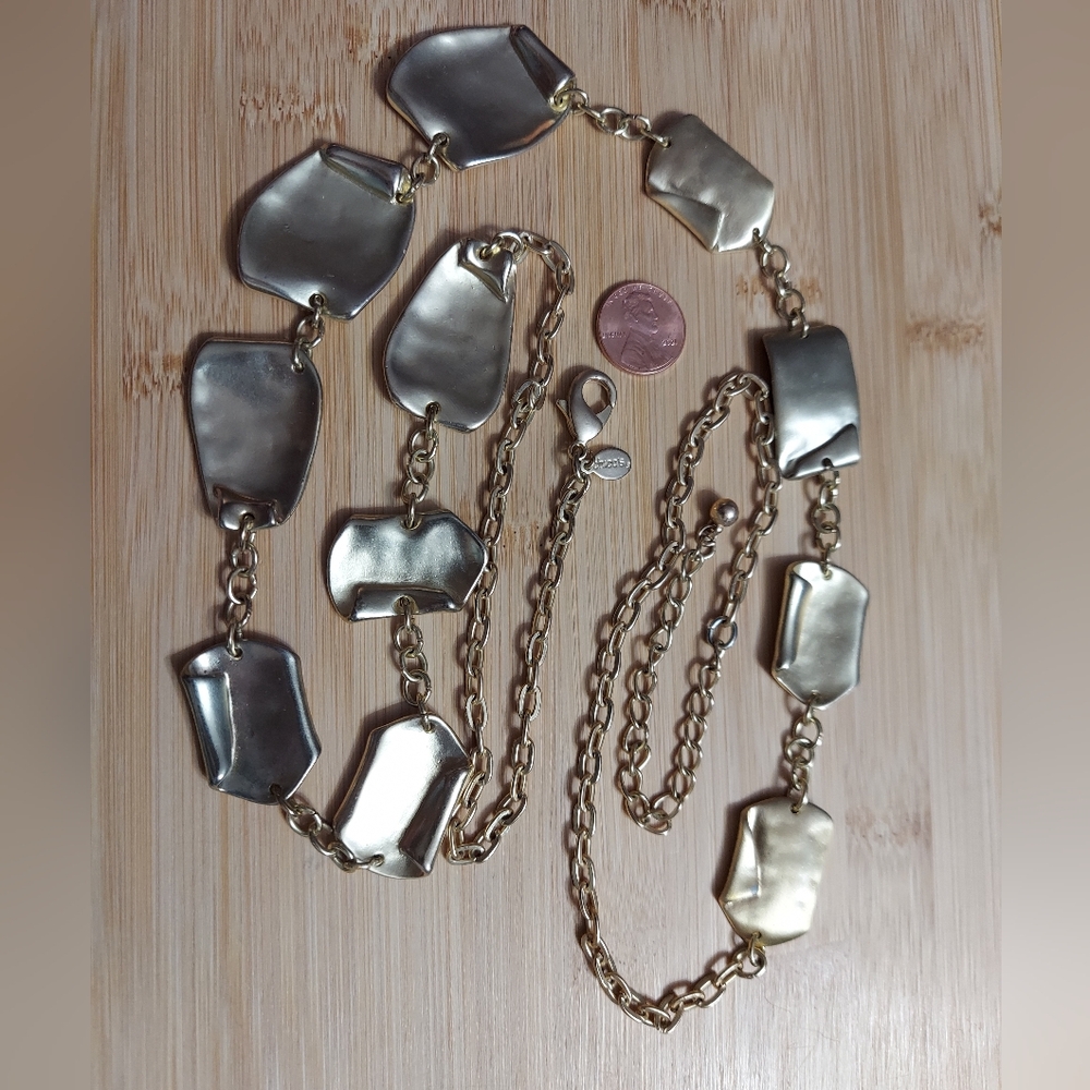 Chico's Frosted Gold Tone/Long Freeform Shapes Station Statement Necklace